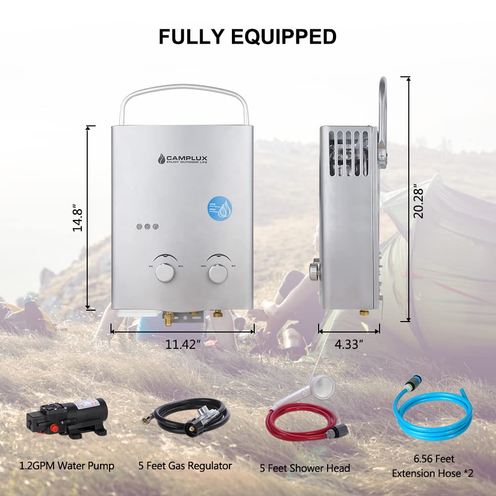 Camplux Gray 1.32 GPM Outdoor Tankless Gas Water Heaters w/ 1.2 GPM Water Pump