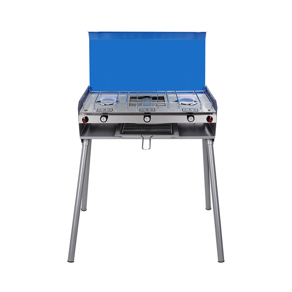 Camplux Outdoor Propane Camping Stove w/ 2 Burner & 1 Grill - 15,000 BTU