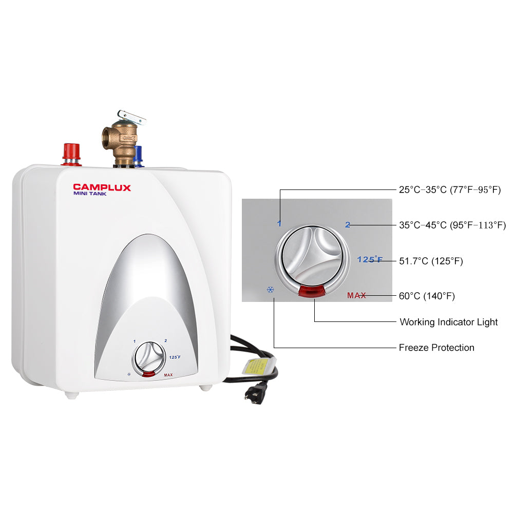 Camplux Electric Mini Tank Water Heater - 1.3 Gallon