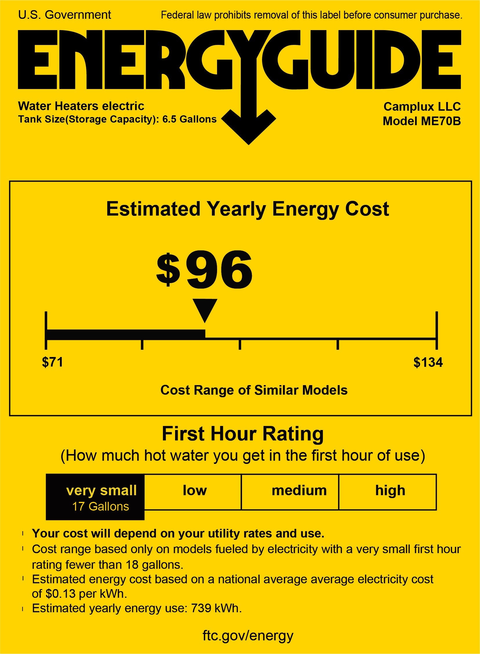 Camplux Electric Water Heater - 6.5 Gallons