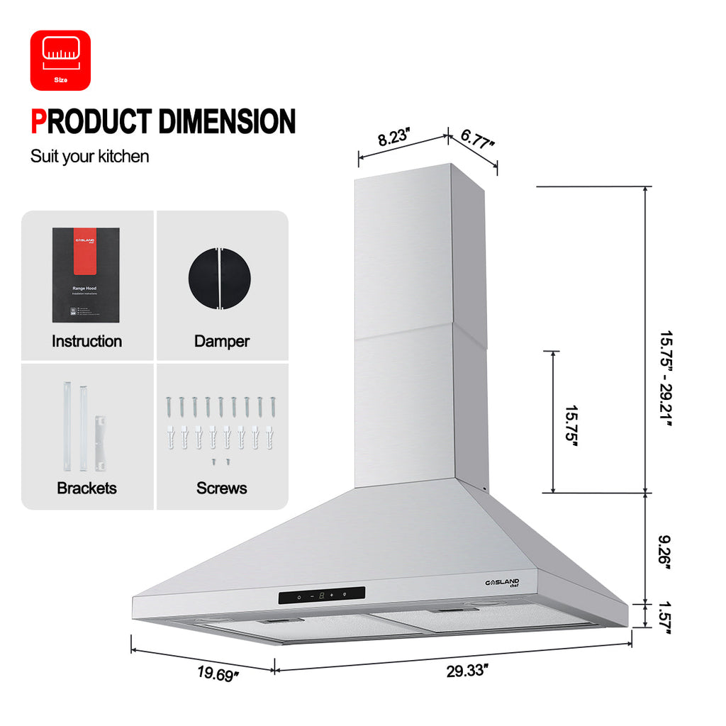 Gasland Chef 30'' Wall Mount Kitchen Hood - Ducted/Ductless