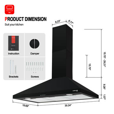Gasland Chef 36 Wall Mount Range Hood - Push Button Control - Black