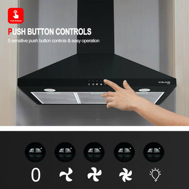 Gasland Chef 36 Wall Mount Range Hood - Push Button Control - Black