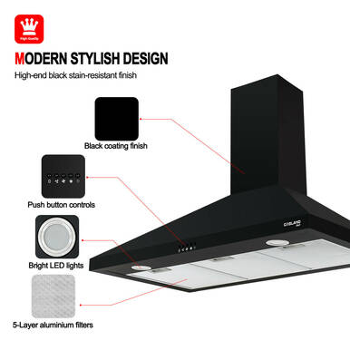 Gasland Chef 36 Wall Mount Range Hood - Push Button Control - Black