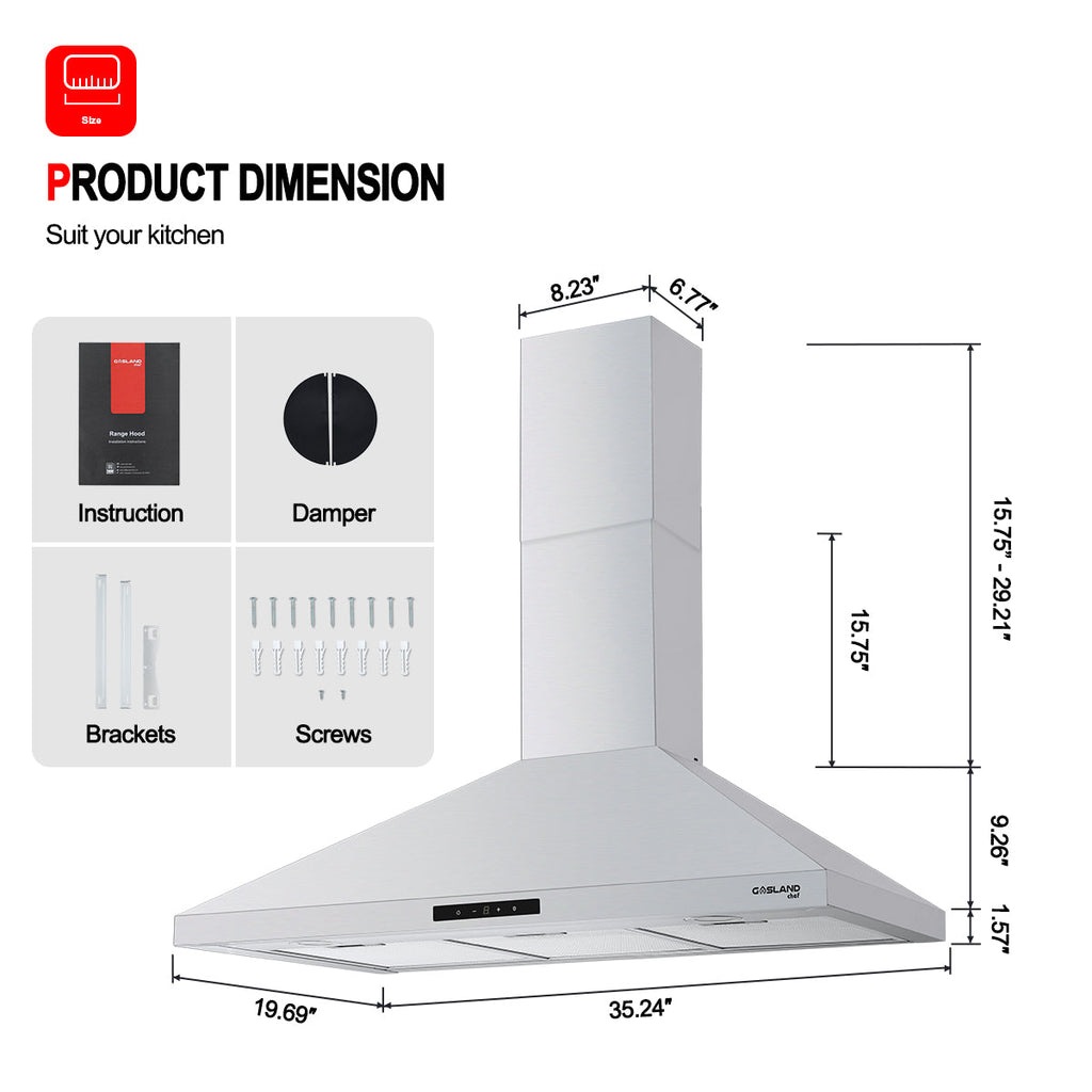 Gasland Chef 36'' Wall Mount Kitchen Hood - Ducted/Ductless