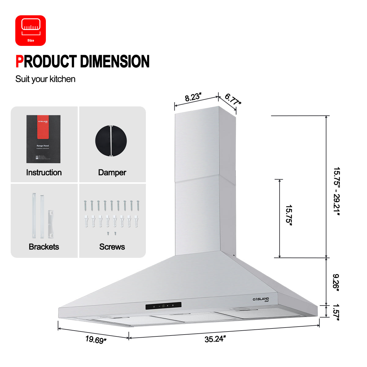Gasland Chef 36'' Wall Mount Kitchen Hood - Ducted/Ductless