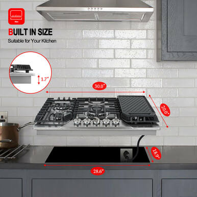 Gasland Chef 30'' Gas Cooktop w/ Reversible Cast Iron Grill/Griddle