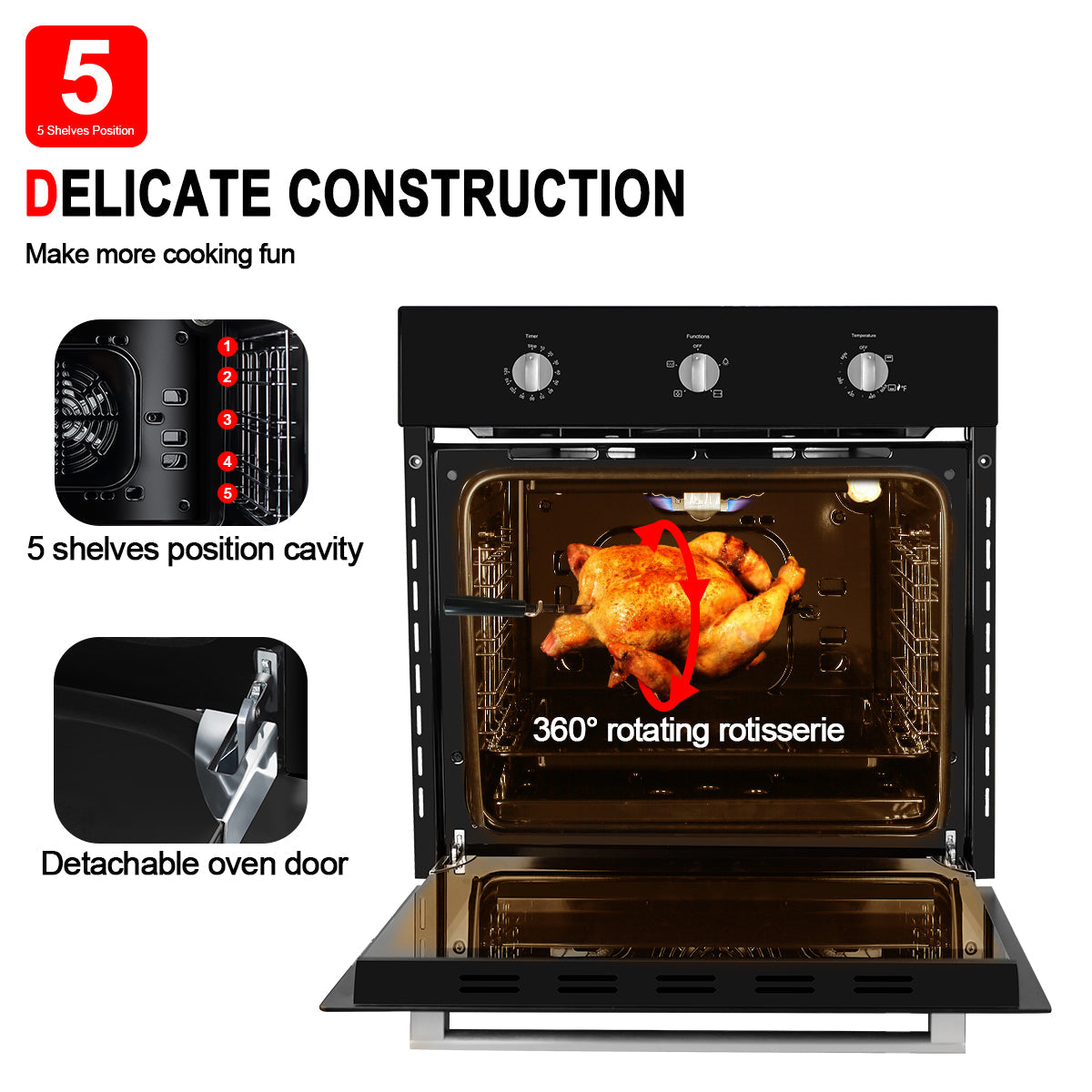 Gasland Chef 24'' Built-In Natural Single Wall Gas Oven - Black