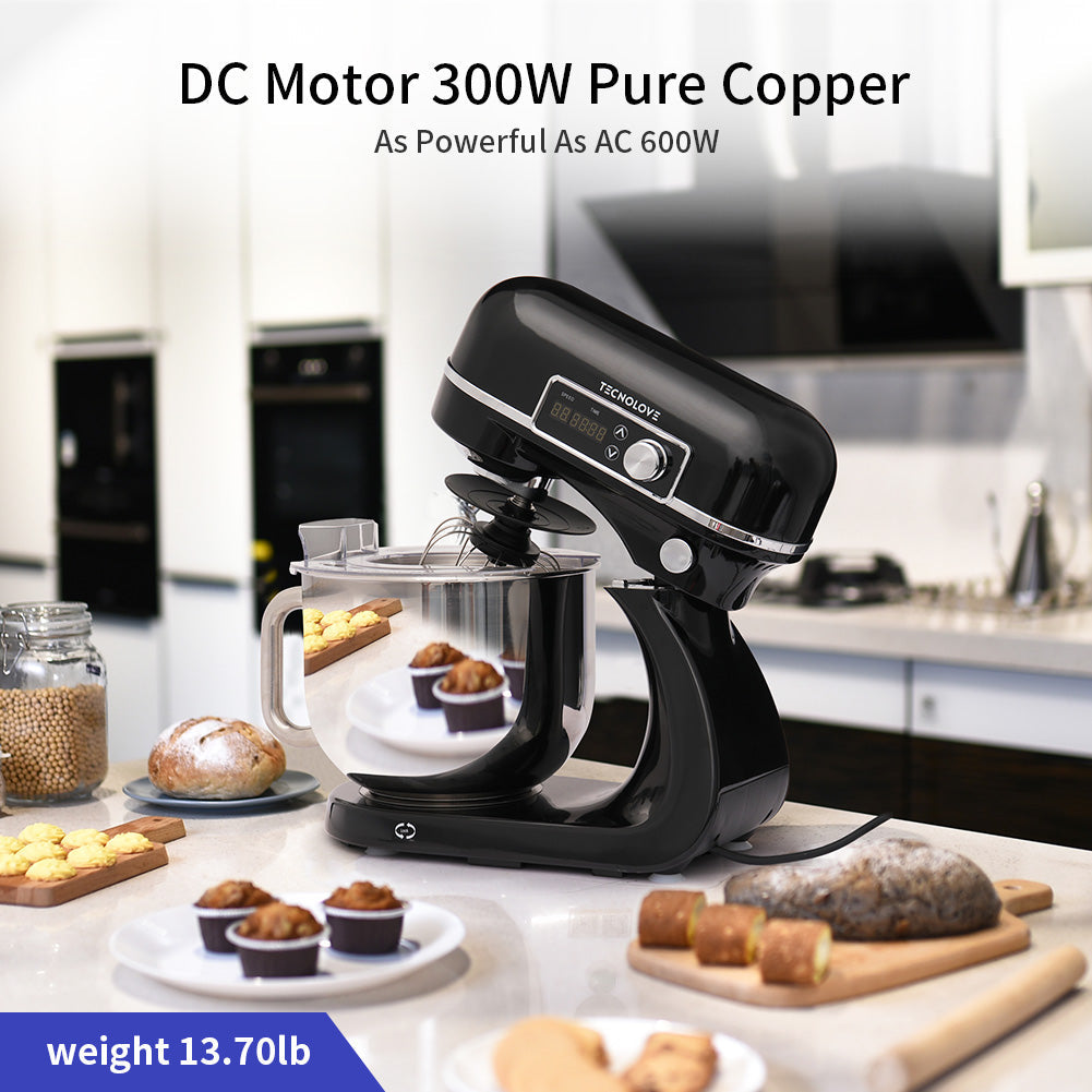 Tecnolove 6-Quart 12-Speed Stand Mixer - All Metal with Mixing Bowl - Black