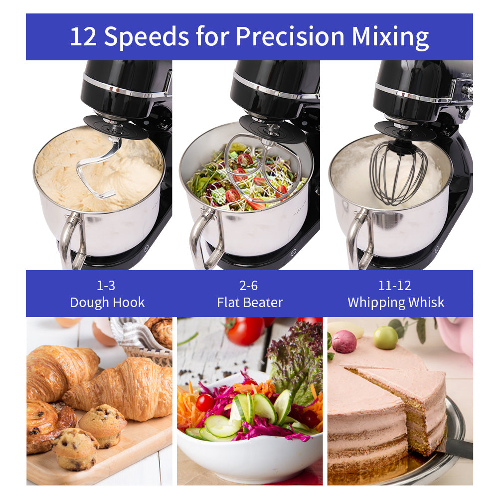 Tecnolove 6-Quart 12-Speed Stand Mixer - All Metal with Mixing Bowl