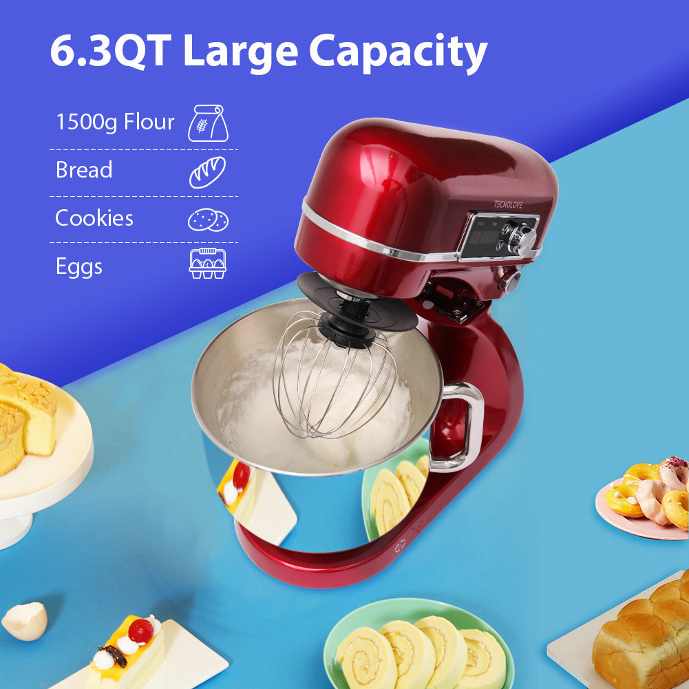 Tecnolove 6-Quart 12-Speed Stand Mixer - All Metal with Mixing Bowl