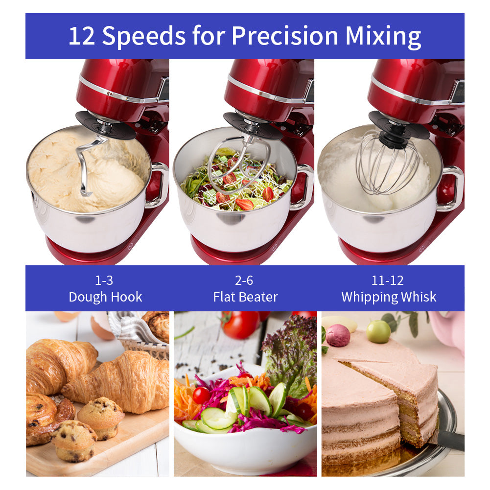 Tecnolove 6-Quart 12-Speed Stand Mixer - All Metal with Mixing Bowl