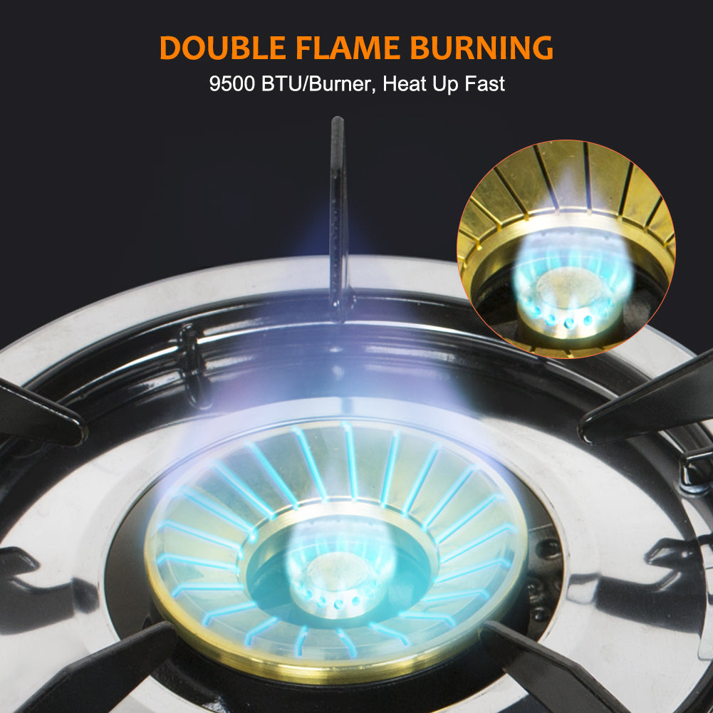 Camplux Propane Gas Cooktop Tempered Glass Double Burners Stove