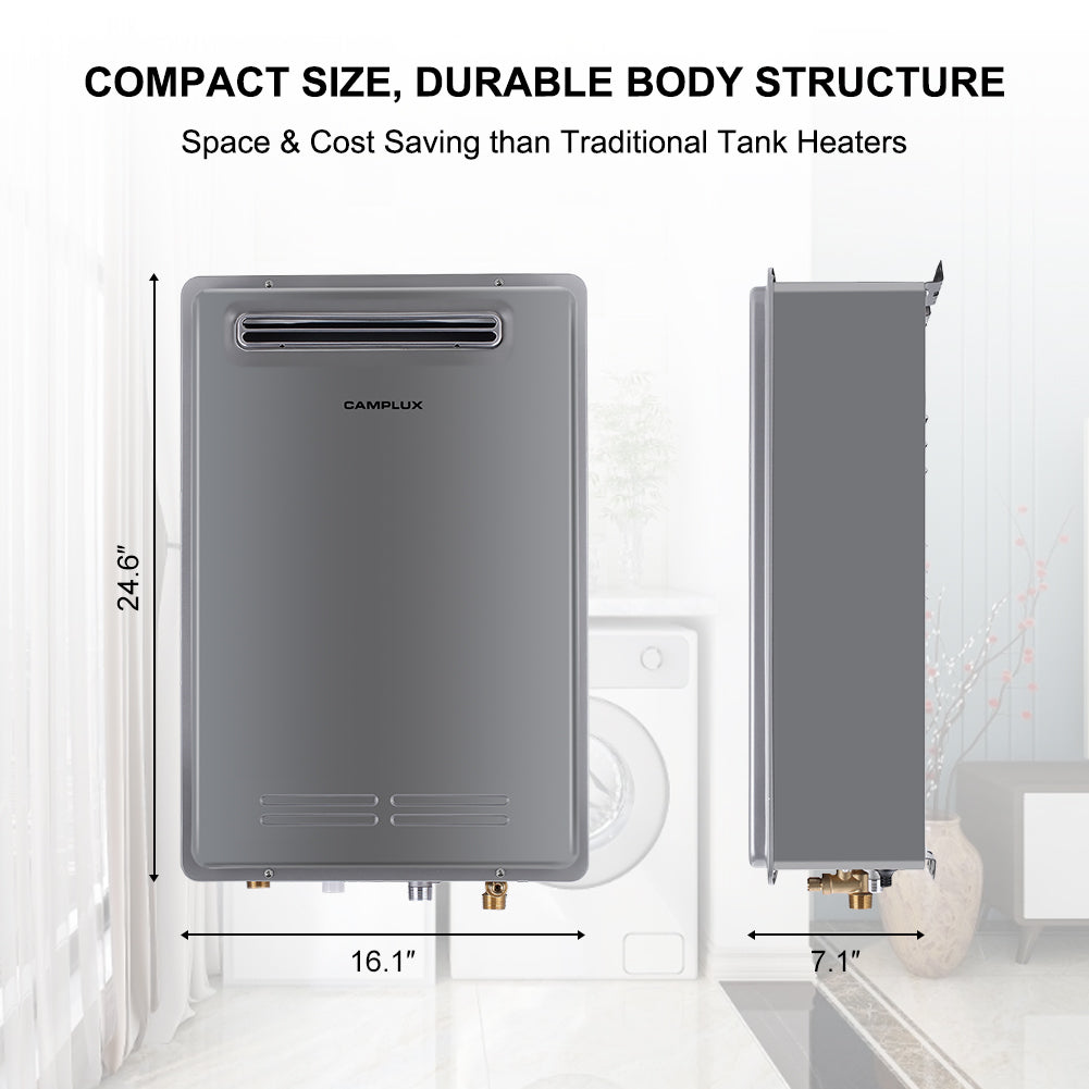 Camplux Propane Gas Tankless Water Heater - 6.86 GPM Grey