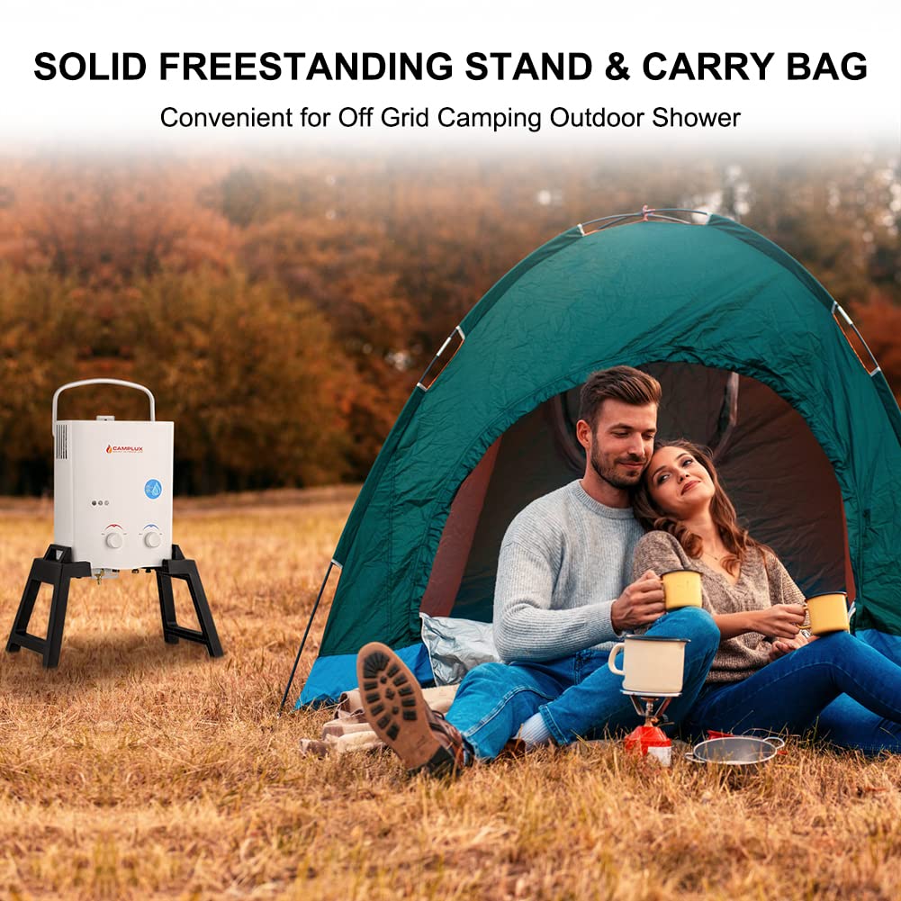Camplux White 1.32 GPM Outdoor Tankless Gas Water Heaters w/ Freestanding Stand and Carry Bag