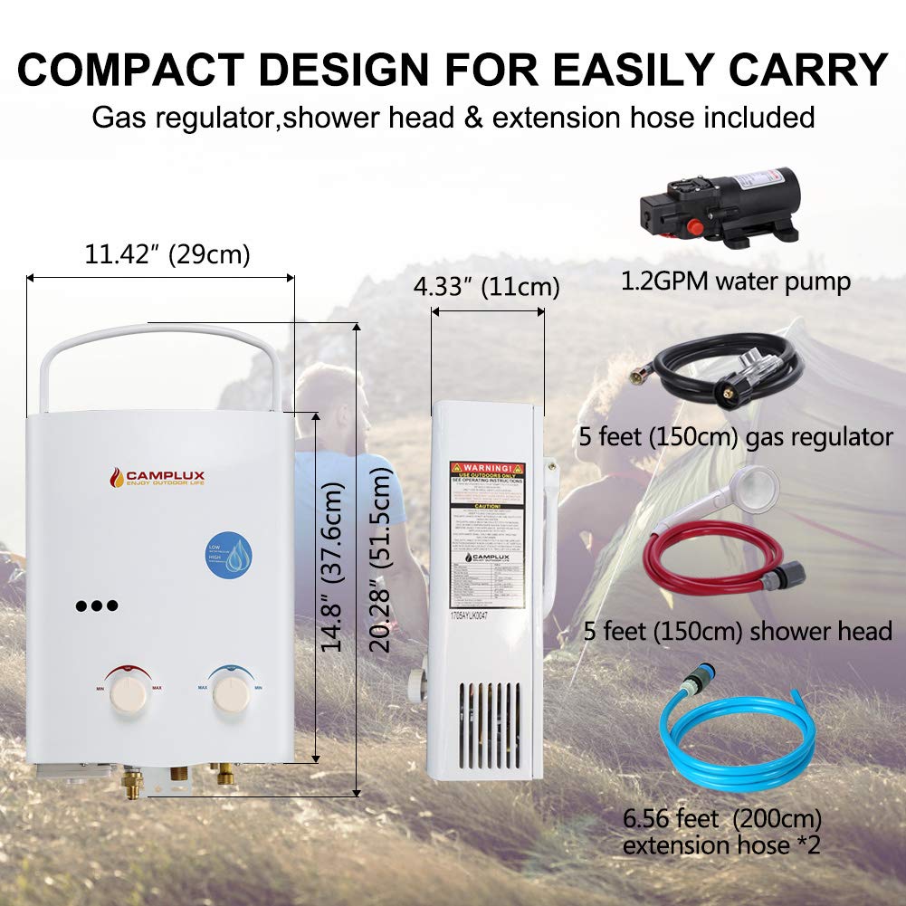 Camplux White 1.32 GPM Outdoor Tankless Gas Water Heaters w/ 1.2 GPM Water Pump